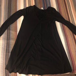 Black, cotton ribbed dress with neck detail